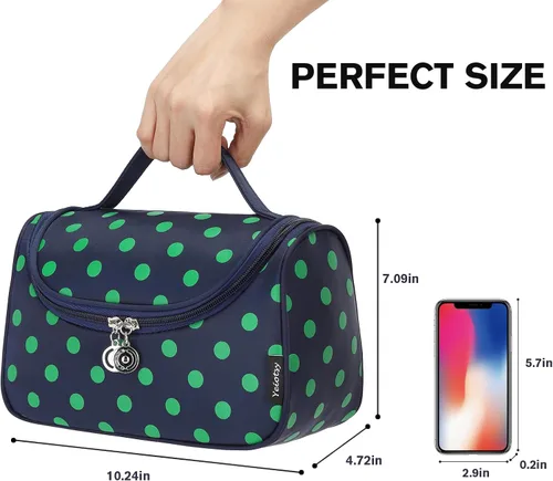 Miniatura 3 de Yeiotsy - Bolsa para cosméticos, neceser, para viaje, a lunares / Estuche de maquillaje para mujer Azul marino