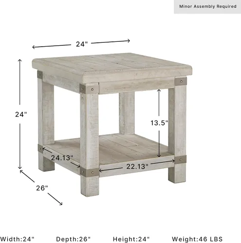 Miniatura 3 de Signature Design by Ashley Carynhurst Farmhouse - Mesa auxiliar rectangular con estante inferior, 2 tomas eléctricas y 2 puertos USB, madera, 24
