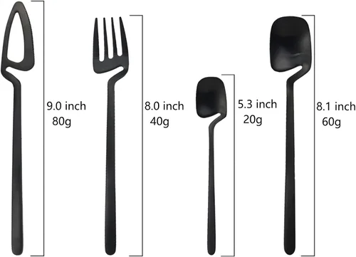 Miniatura 3 de Juego de cubiertos negros de 24 piezas de cubiertos negros para colgar, utensilios de acero inoxidable, incluye cuchillo, tenedor/cuchara, acabado