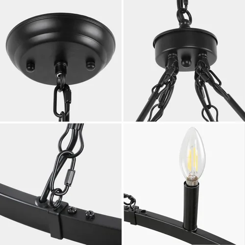 Miniatura 7 de LynPon Candelabro Negro de Rueda de Vagón 119 cm, 16 Luces, Candelabro Moderno de Granja, Candelabro Grande Rústico de Techo Alto Redondo, Fixture