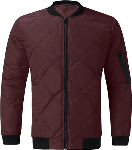 Miniatura 5 de Chaquetas de bombardero acolchadas para hombre, para otoño e invierno, ligeras, con cremallera completa, cuello acanalado, con cuello acanalado