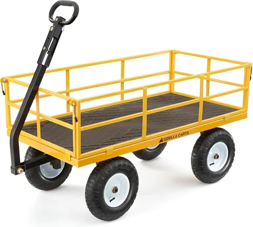Miniatura 11 de Carrito de servicios de acero Gorilla Carts con lados extraíbles con una capacidad de 800 libras, rojo