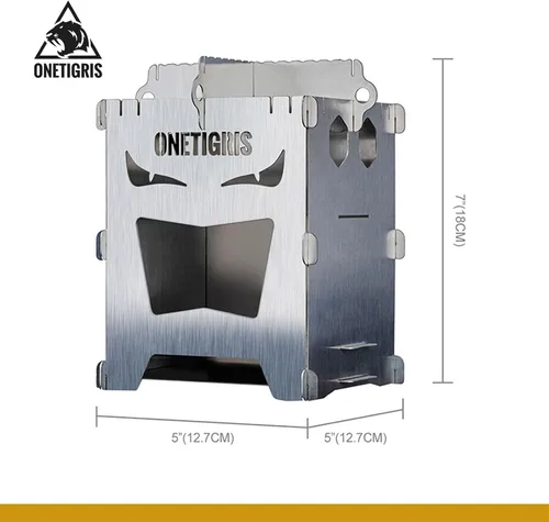 Miniatura 4 de OneTigris Estufa de camping para mochileros, portátil, plegable, estufa de leña para senderismo al aire libre, picnic, barbacoa, acero inoxidable
