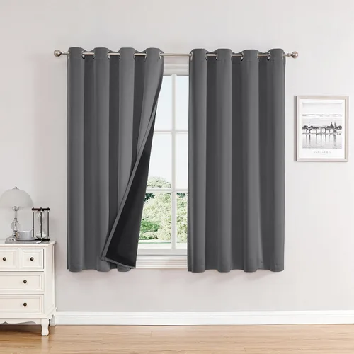 Miniatura 21 de ChrisDowa - Cortinas 100% opacas, para dormitorio, con forro negro, 2 capas gruesas, aislamiento térmico y ojales, 63 pulgadas de largo, juego de 2