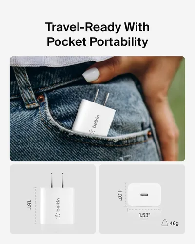 Miniatura 4 de Belkin Bloque de carga USB C de 20 W, cargador de iPhone de carga rápida - iPhone 17, Air, Pro, Pro Max, Samsung Galaxy S25, Google Pixel 10, iPad