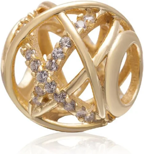 Miniatura 2 de Abalorio de plata de ley 925 con circonita cúbica transparente para pulsera Pandora dorado
