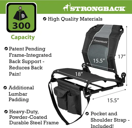 Miniatura 2 de STRONGBACK Lumbar Support Stadium Seat for Bleachers – Ergonomic Chair with Back Support for Adults & All-Day Comfort Negro/Gris