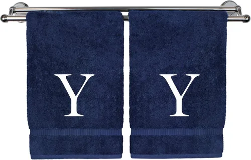 Miniatura 95 de Toalla de mano monogramada, regalo personalizado, juego de 2 - Toalla bordada con letra de bloque dorada - Extra absorbente 100% algodón turco