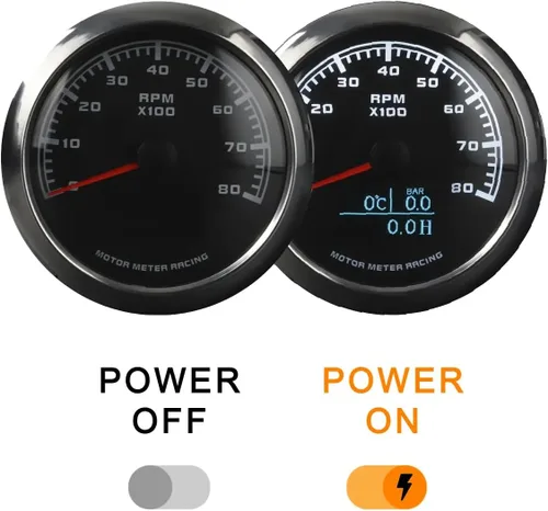 Miniatura 2 de Motor Meter Racing W Pro Series 85mm 3-3/8" 4 en 1 Tacómetro 8000 RPM Temperatura de Agua °C/°F Presión de Aceite BAR/PSI Medidor de Horas Dial Negro