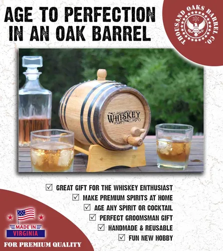 Miniatura 9 de Barril de whisky grabado de 5 galones (20 litros) con soporte de madera, bung y espita - Mini barriles de roble carbonizado de 20 litros para whisky