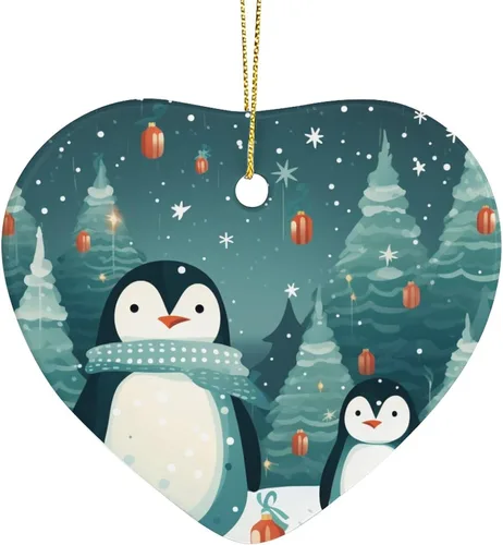 Miniatura 15 de Adorno de cerámica de pingüino para árbol de Navidad, adornos de árbol de Navidad de pingüino, decoración de árbol de Navidad para familiares