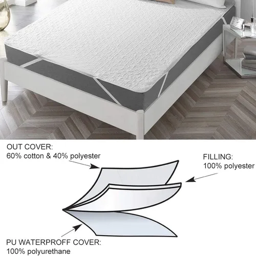 Miniatura 4 de Protector de colchón acolchado ajustable impermeable con capa de relleno altamente absorbente, 100% mezcla de algodón suave, transpirable, bolsillo