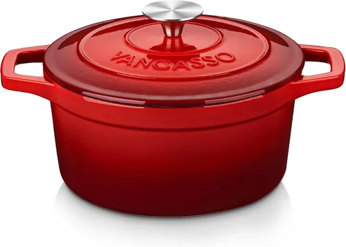 Miniatura 20 de vancasso Horno holandés de hierro fundido esmaltado, olla holandesa de 9.3 cuartos de galón con tapa, olla ovalada de hierro fundido con Crema