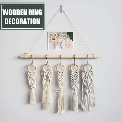 Miniatura 5 de 15 anillos de madera de macramé, anillos de madera maciza sin terminar naturales para conectores colgantes de manualidades (2.165 in)