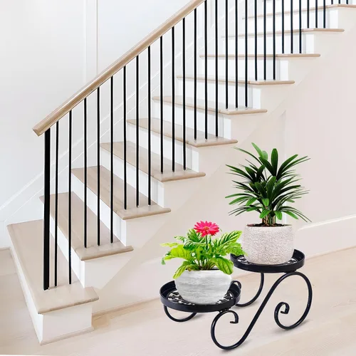 Miniatura 5 de Soporte para Plantas de 2 Niveles Negro, Soporte de Flores de Metal para Interiores y Exteriores, Estante de Plantas de Hierro Antióxido, Soportes