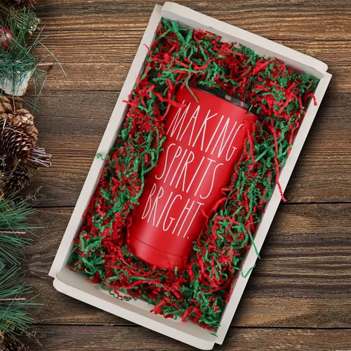 Miniatura 3 de MagicWater Supply - 1/2 libra - Verde y rojo - Relleno de papel de corte arrugado suave y fino ideal para envolver regalos, relleno de cestas