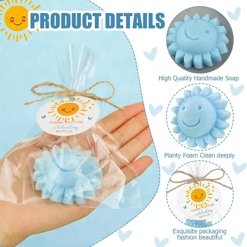 Miniatura 3 de Demissle 40 piezas de jabón de girasol Here Comes the Son Baby Shower Favores Mini Jabón Solar, regalos hechos a mano con tarjeta de agradecimiento