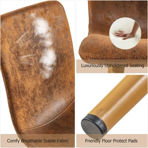 Miniatura 5 de FurnitureR Juego de 2 sillas de comedor, silla auxiliar tapizada de gamuza con respaldo medio, asiento suave y patas de metal resistentes para Marrón