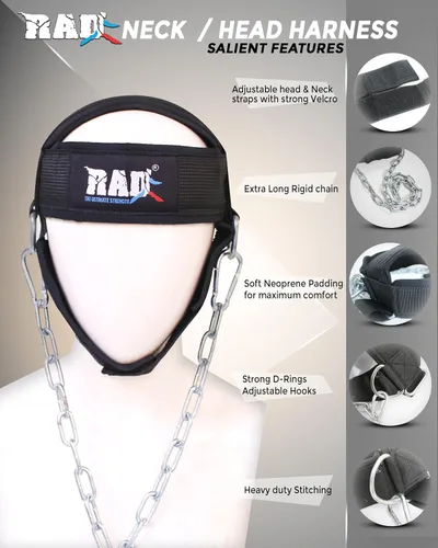 Miniatura 5 de RAD Arnés para el Cuello para Levantamiento de Cuello y Entrenamiento con Pesos Entrenador de Cuello con Acolchado de Neopreno y Cadena Ajustable