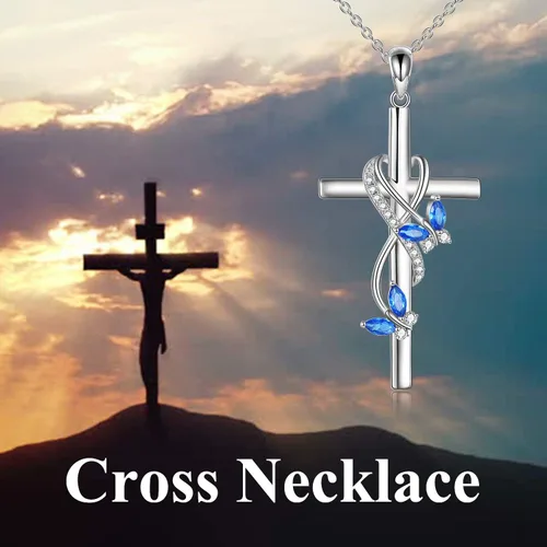 Miniatura 6 de POPLYKE Collar de cruz para mujer, plata de ley 925, collar con colgante de cruz, joyería de animales, regalos de Navidad para mujeres, madre