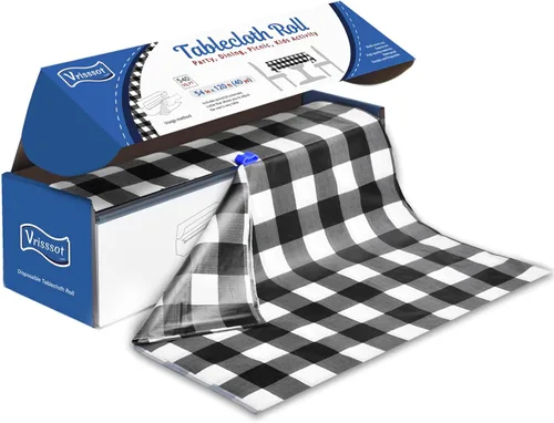 Miniatura 25 de Mantel desechable de plástico para mesas: 54 pulgadas x 120 pies, cubierta de mesa de plástico con cortador fácil de deslizar, manteles de plástico