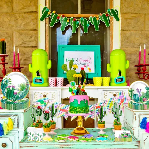 Miniatura 7 de LaVenty 56 piezas de suministros de fiesta de cactus, suministros de fiesta de suculentas, platos de fiesta de cactus, decoración de despedida