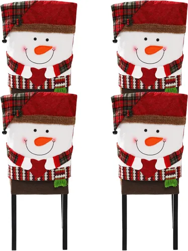 4 PCS Fundas para Respaldo de Silla Navideñas Protectores de Silla de Comedor Extraíbles Fundas Decoración Navideña para Hogar Comedor Cocina Muñeco