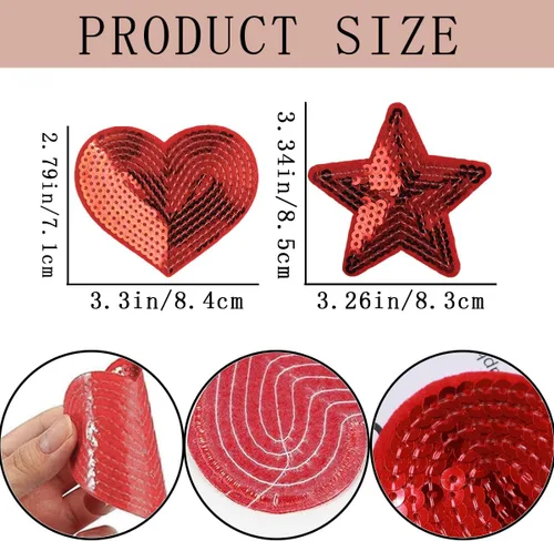 Miniatura 2 de 20 parches bordados con lentejuelas y estrellas en forma de corazón, apliques brillantes para planchar para ropa, bolsos, chaquetas, jeans, aretes
