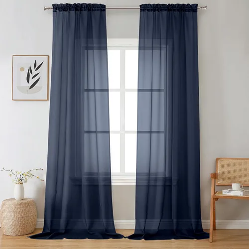 Miniatura 100 de OVZME - Cortinas traslúcidas blancas de 45 pulgadas de largo, 2 paneles, cortinas de gasa con bolsillo para barra para ventanas pequeñas, cada una