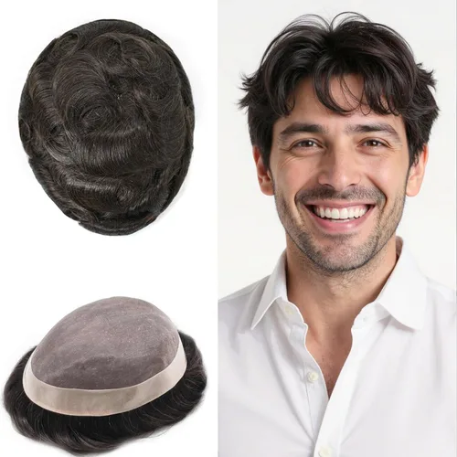 Miniatura 38 de Mens Toupee Hair Piece For Men Fine Mono Men Hair System Toupee For Men Hair Piece Real Human Hair System For Men Protesis Capilar Para Hombre 6x9