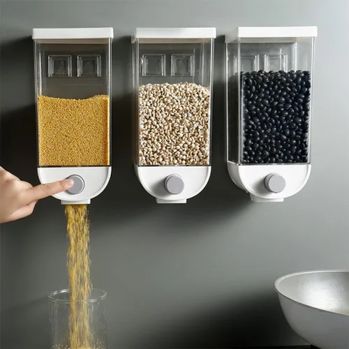 Miniatura 4 de Hemoton Contenedor de almacenamiento de granos de cocina montado en la pared, dispensador de cereales de plástico de 53 onzas con tapa hermética