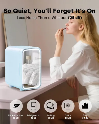 Miniatura 8 de Enventor Mini refrigerador para el cuidado de la piel, refrigerador pequeño para dormitorio, refrigerador de belleza para maquillaje con espejo LED
