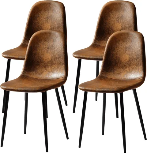 Miniatura 9 de FurnitureR Juego de 4 sillas de comedor, asiento de comedor tapizado de tela de felpilla con patas de metal resistentes, sillas laterales de Beige