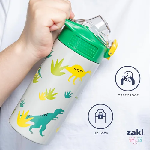 Miniatura 6 de Zak Designs Sage Kids - Botella de agua para la escuela, viajes o en casa, botella de agua de acero inoxidable de 14 onzas con pajilla, asa y tapa