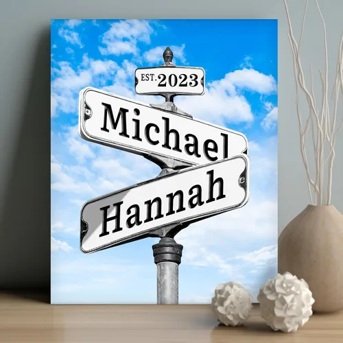 Miniatura 14 de WNNNS Póster de letrero de calle vintage con nombre personalizado para parejas, novia, novio, impresiones en lienzo personalizadas para enamorados