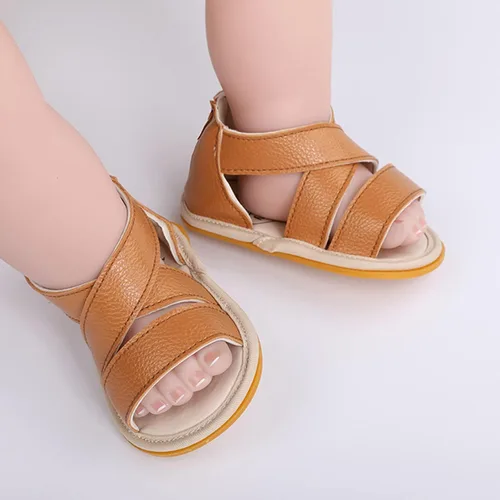 Miniatura 3 de Sandalias de piel con velcro para bebés y niñas, zapatos antideslizantes de punta abierta, zapatos de verano al aire libre para bebés y niños