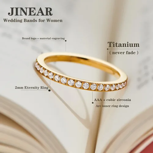 Miniatura 2 de JINEAR 3mm Wedding Bands for Women Eternity Ring 18K Gold Plated Cubic Zirconia Engagement Rings Stackable Anniversary Promise Statement Ring Gift