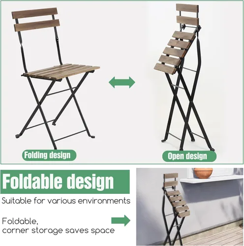 Miniatura 3 de PayLessHere Juego de 3 piezas de muebles de exterior, 2 sillas plegables y marcos de acero y madera resistente a la intemperie, diseño portátil