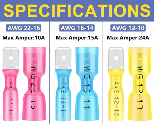 Miniatura 2 de haisstronica 150 piezas de conectores de pala hembra termorretráctiles amarillos, kit de terminales termorretráctiles hembra de pala calibre AWG