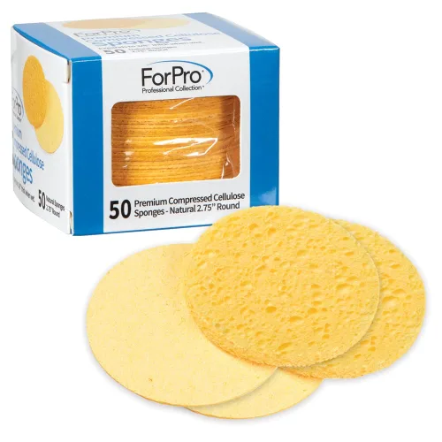 ForPro Professional Collection Esponjas faciales comprimidas de alta calidad, 50 esponjas de celulosa para limpieza facial, exfoliación y Natural