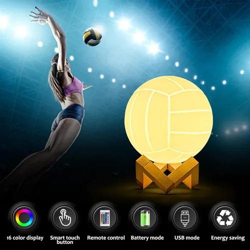 Miniatura 3 de Mydhall - Luz nocturna 3D de voleibol con control remoto, lámpara de mesa de 16 colores, regalos para papá, hombres, niños y fanáticos
