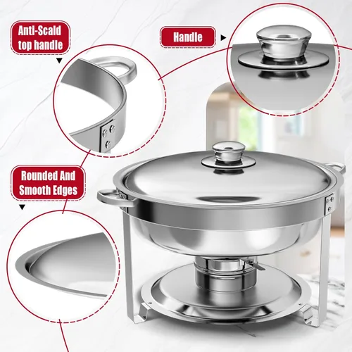 Miniatura 3 de IMACONE Juego de 2 platos para bufé, rectángulo de 8 cuartos y 5 cuartos de galón de acero inoxidable redondo para catering, chafers
