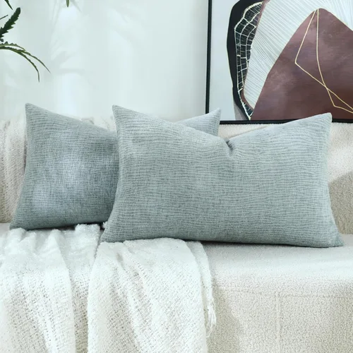 Miniatura 19 de Stellhome Blue Grey Chenille Throw Pillow Covers 16x16 Inch Set of 2, Soft Line Textured Cushion Cases, Modern Farmhouse Boho Home Decor for Couch