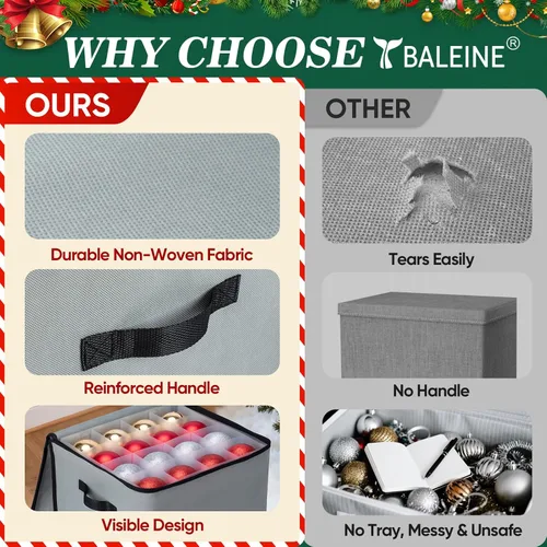 Miniatura 7 de BALEINE Caja de almacenamiento de adornos navideños con divisores, contenedor de almacenamiento de adornos navideños de alta calidad para Rojo