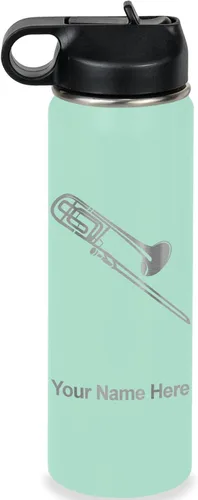 Miniatura 53 de LaserGram Botella de agua personalizada, trombón, acero inoxidable de doble pared aislada al vacío con popote superior, regalo grabado personalizado