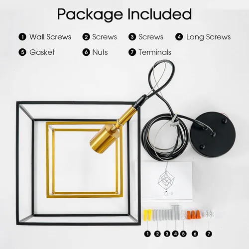 Miniatura 9 de Lámpara de araña geométrica moderna, lámpara colgante de metal con 1 luz, lámpara de techo colgante de latón negro, iluminación industrial de cubo