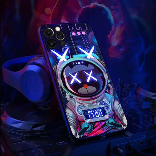Miniatura 3 de Compatible con funda para iPhone, cubierta trasera de vidrio templado brillante colorido LED, a prueba de golpes, para mujeres y hombres, lente