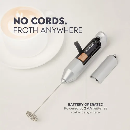 Miniatura 4 de Zulay Kitchen FrothMate Potente espumador de leche portátil y compacto para hacer espuma de mano, lattes, capuchinos Plateado transparente