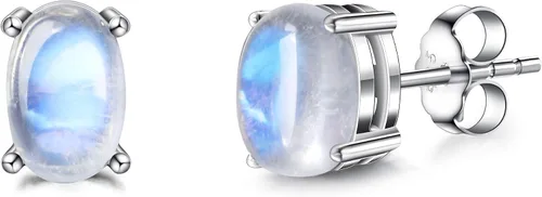ITSMOS Pendientes de piedra de luna natural, piedra de luz de luna azul s925 tachuelas de plata, piedra ovalada amante de la piedra romántica