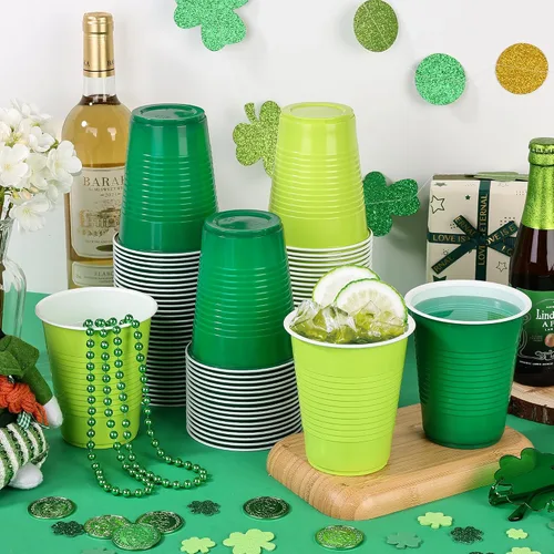 Miniatura 2 de KesaPlan 100 vasos de plástico desechables para fiesta de 18 onzas, color verde y verde claro, para el día de San Patricio Verde & Verde claro